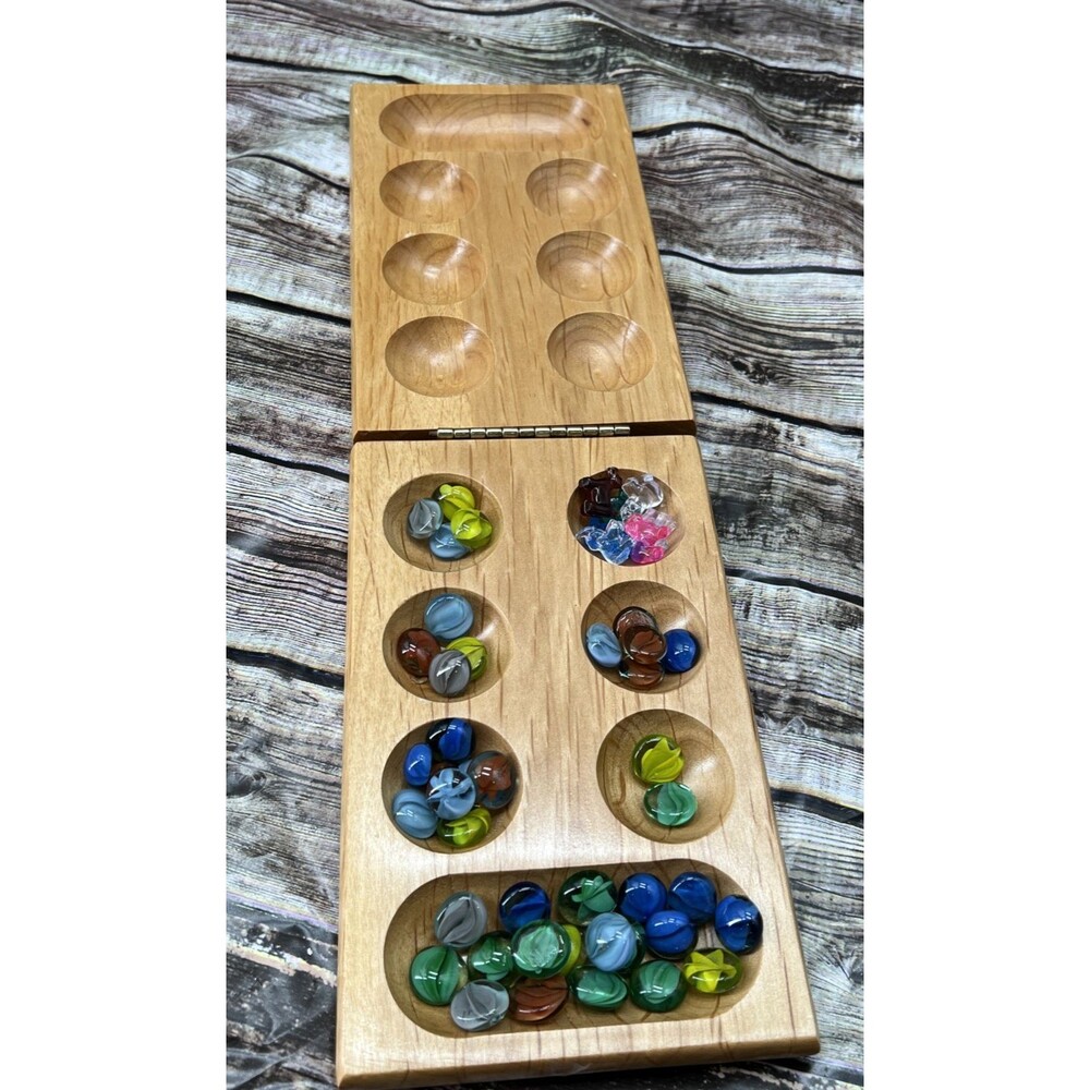 Classic Folding Mancala Board Game with Glass Beads/Animals Family Strategy Game